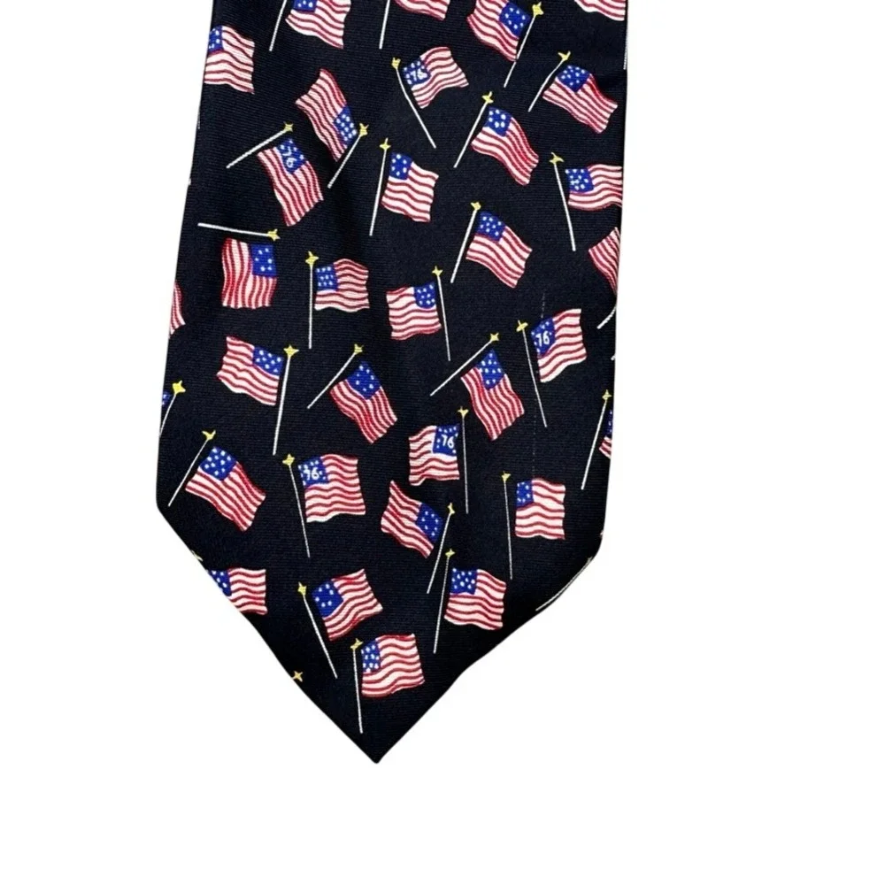 Alynn Neckwear Mens Old Glory American Flag Silk Tie Navy Blue Patriotic USA